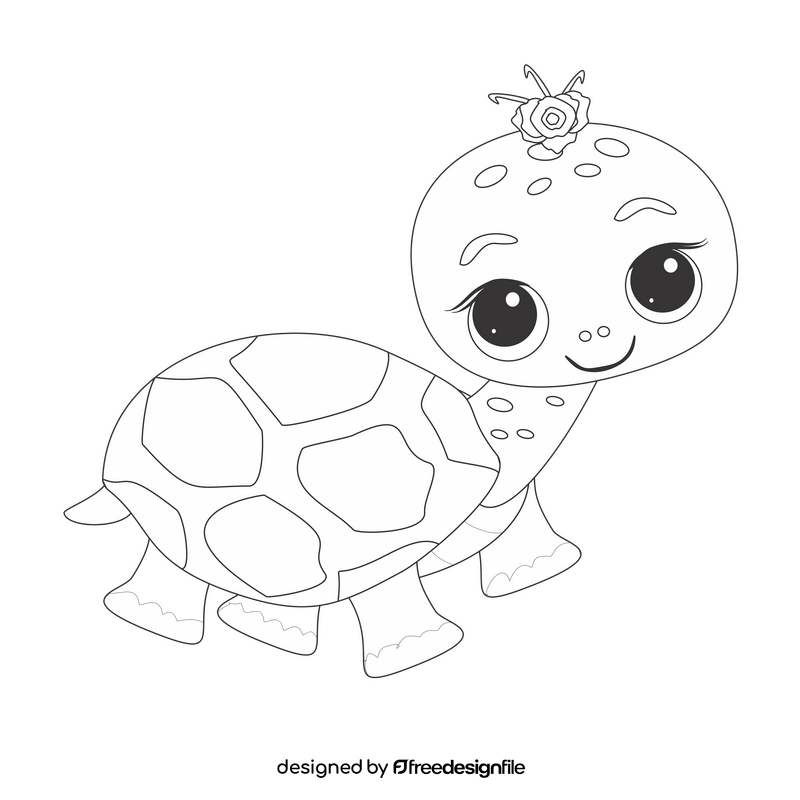 Cute turtle walking black and white clipart