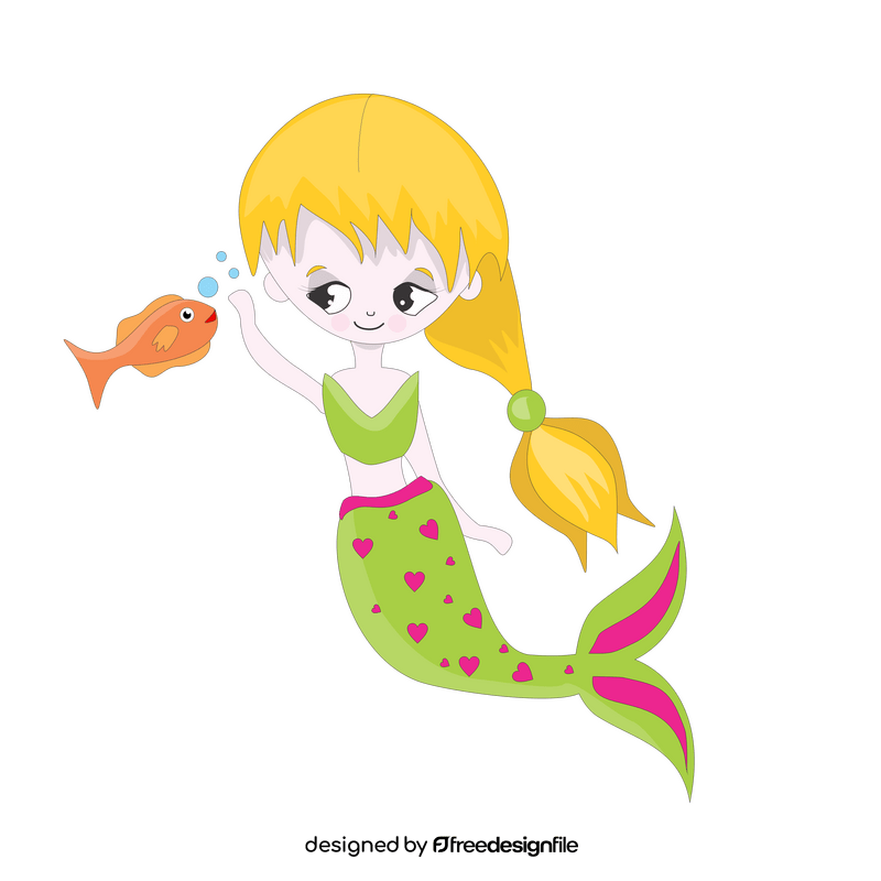 Cartoon mermaid with a fish clipart