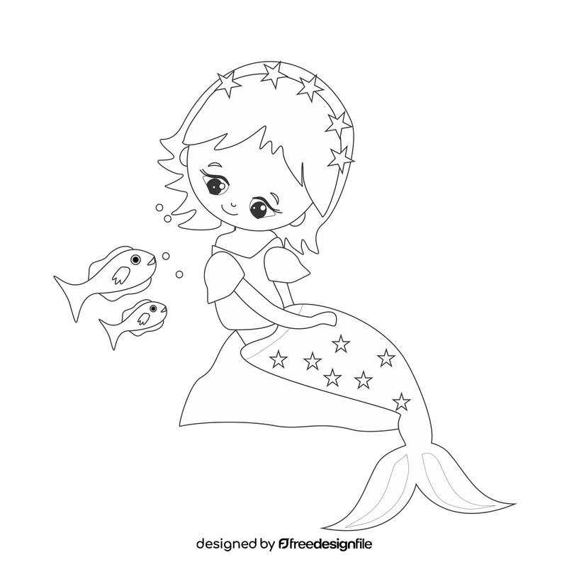 Mermaid with fishes black and white clipart