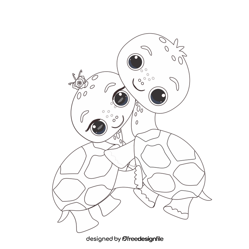 Turtles dancing black and white clipart
