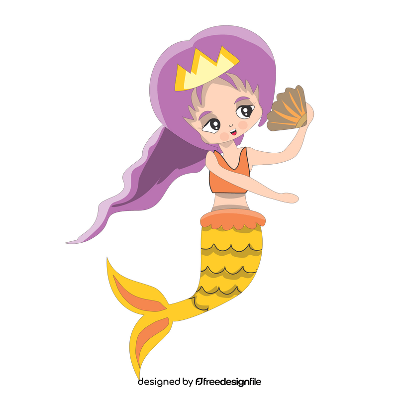 Mermaid with shell drawing clipart