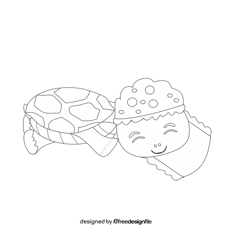 Cute sleeping turtle drawing black and white clipart
