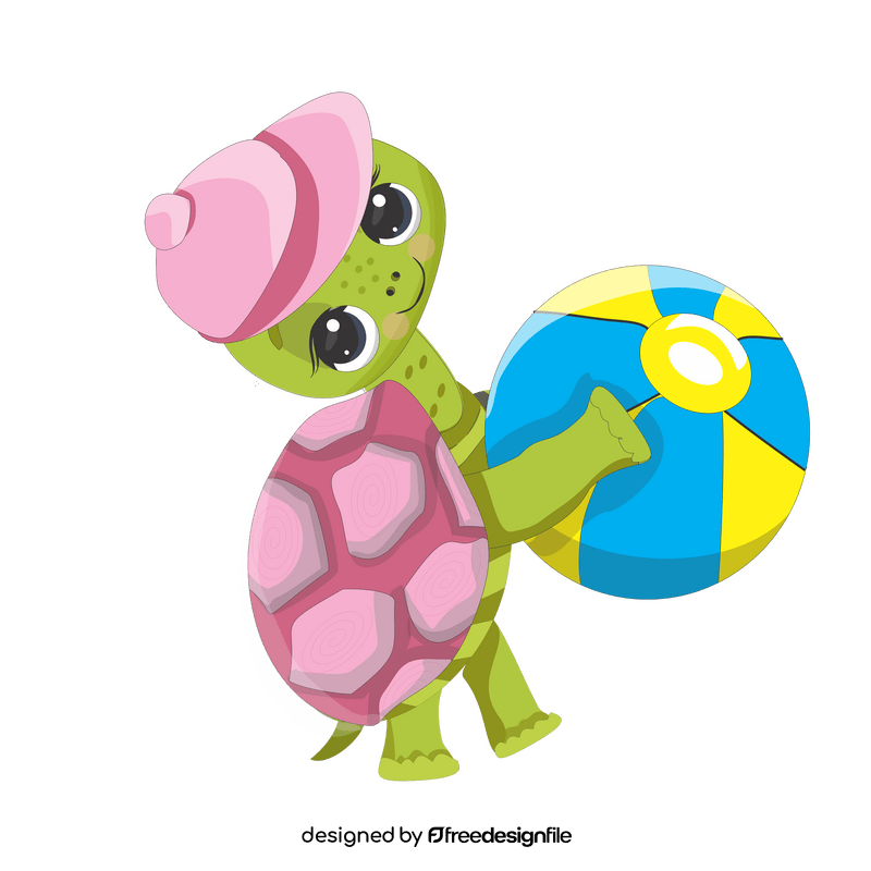 Turtle playing with a ball clipart