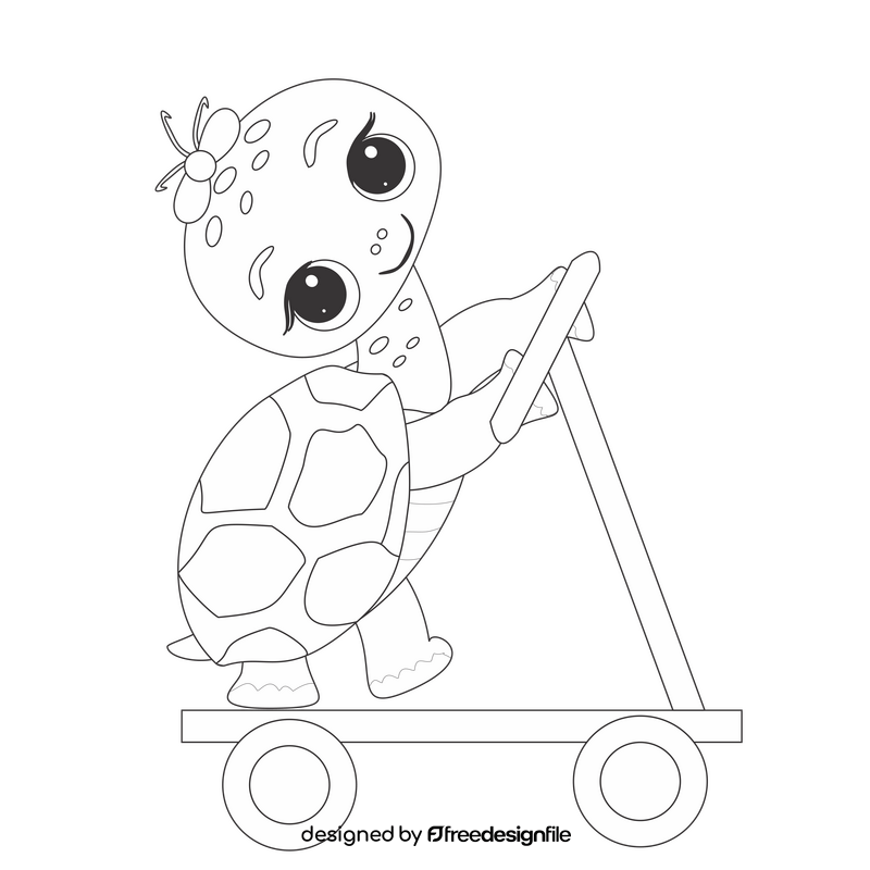 Cartoon tortoise in a scooter black and white clipart