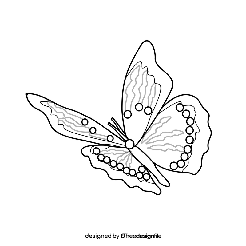 Butterfly flying black and white clipart
