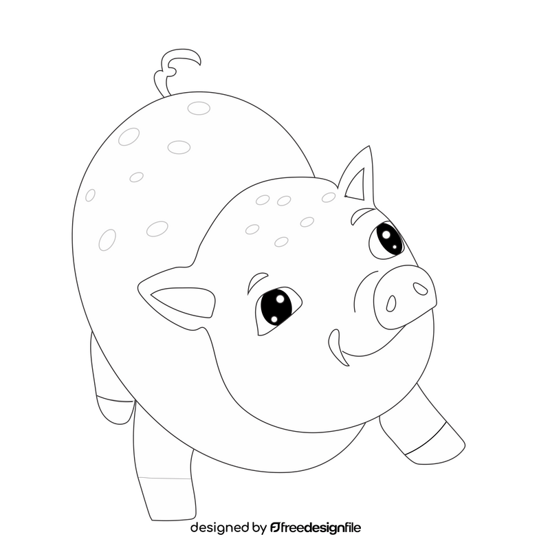 Baby piglet black and white clipart