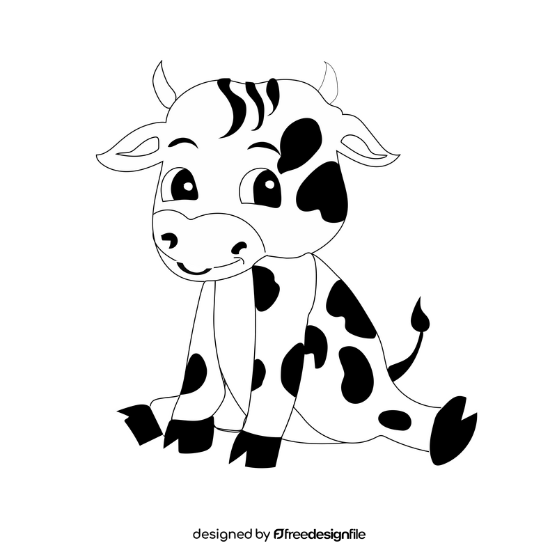Cute baby cow black and white clipart