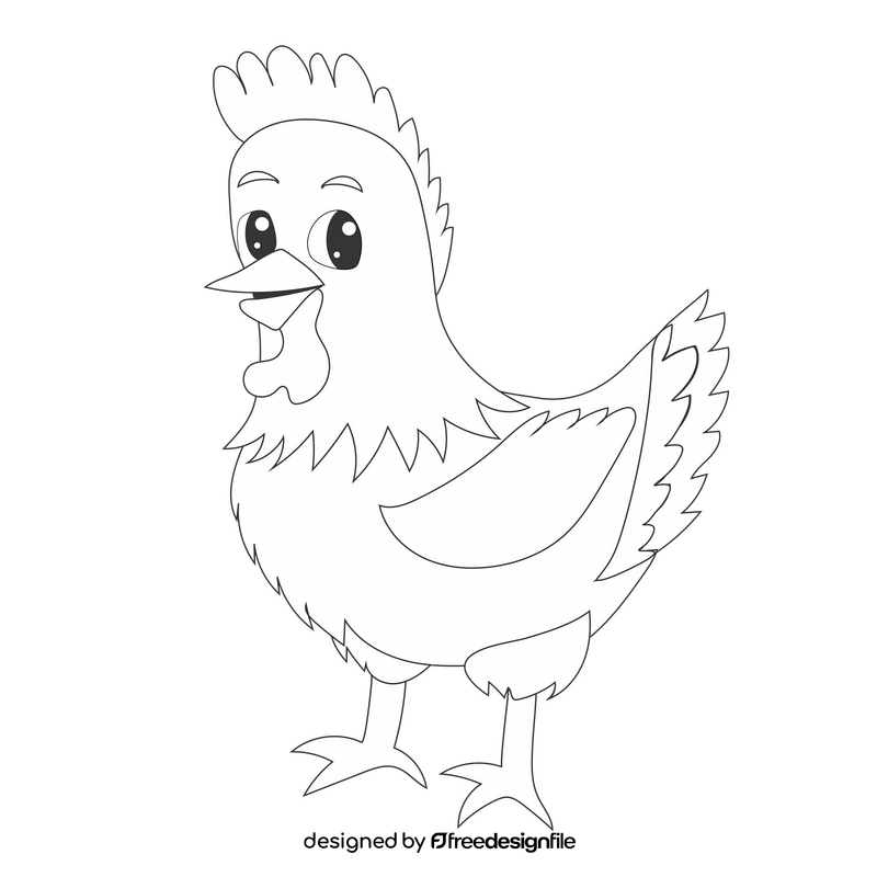 Cartoon chicken black and white clipart