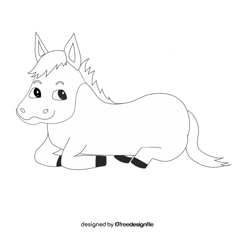 Cartoon baby horse black and white clipart