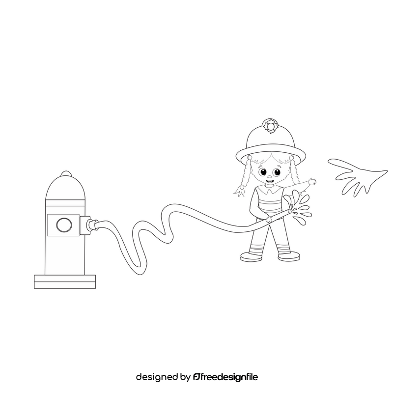Cute firefighter black and white clipart