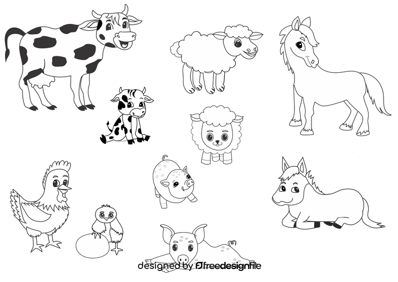 Baby farm animals black and white vector