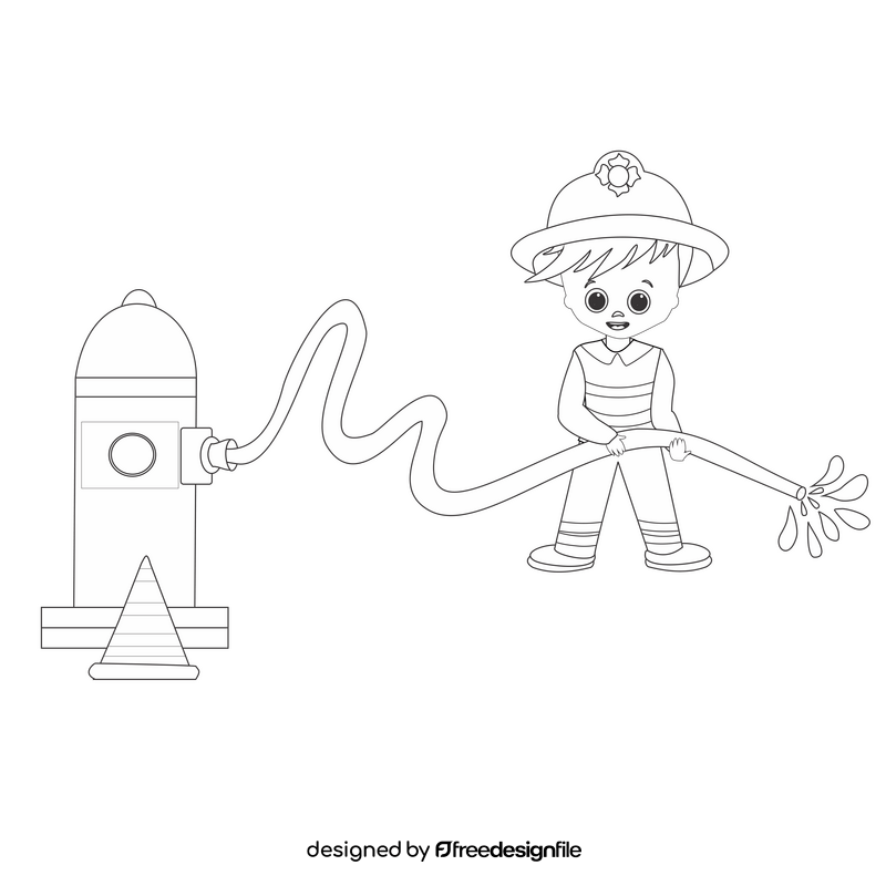 Cartoon firefighter black and white clipart