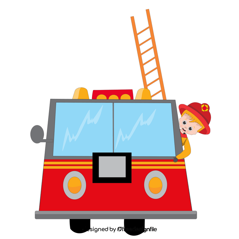 Cartoon firefighter in fire truck clipart