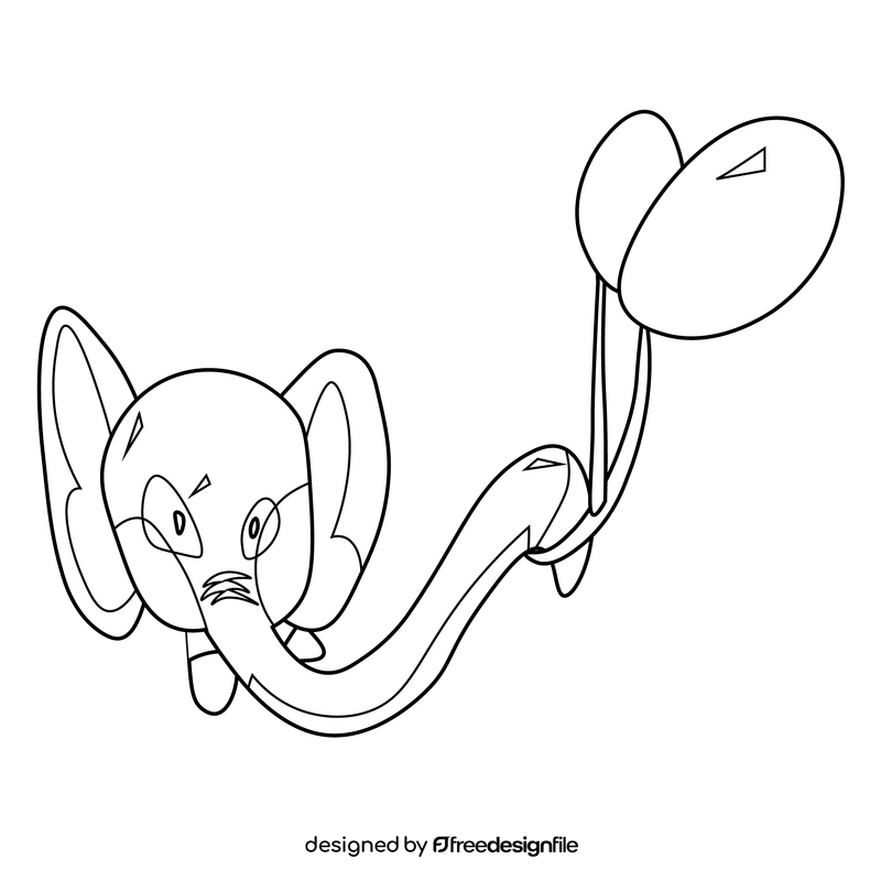 Elephant with balloons cartoon black and white clipart