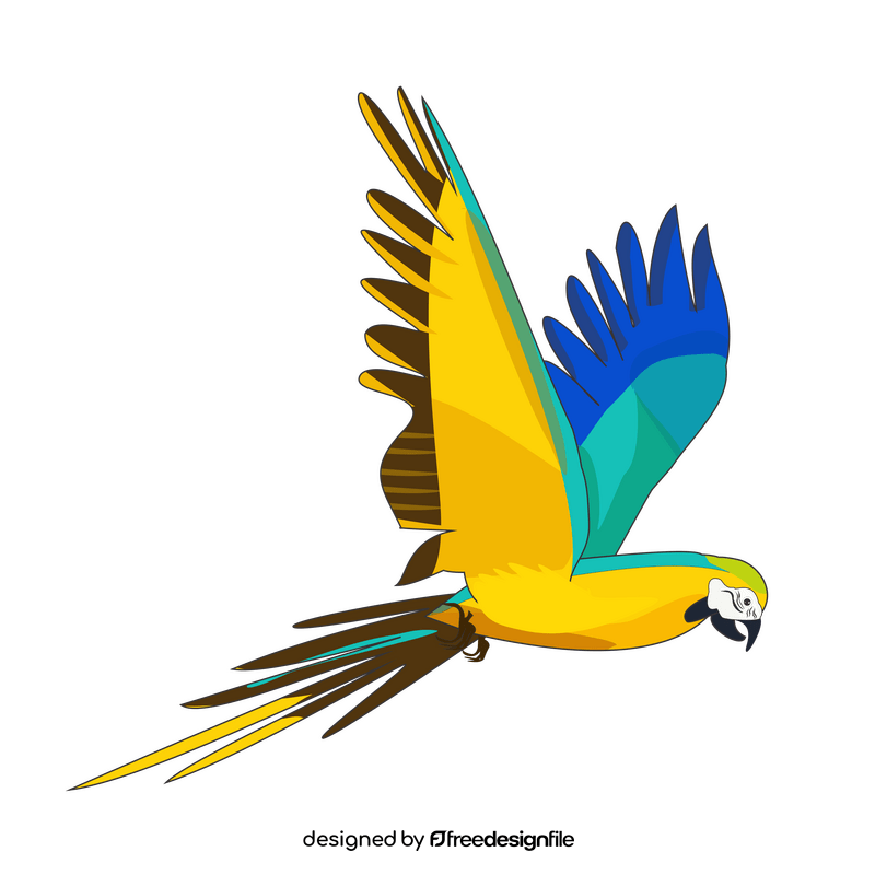 Blue and yellow parrot flying clipart