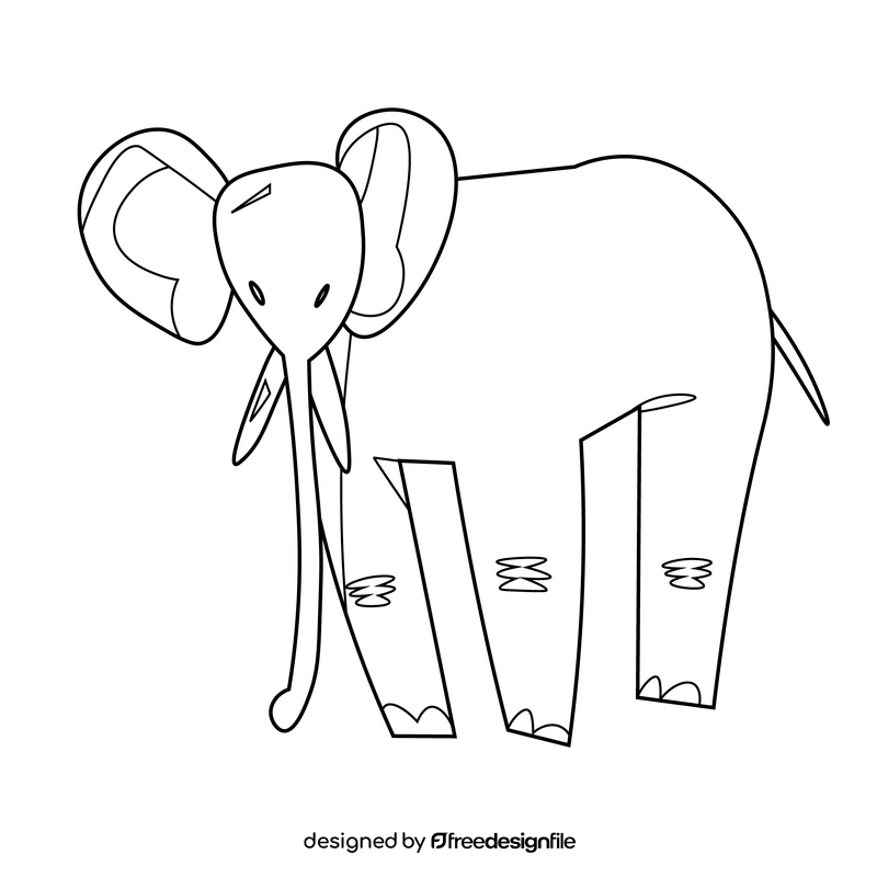 Elephant cartoon black and white clipart