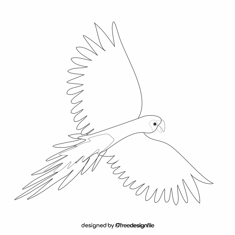 Cartoon parrot flying black and white clipart