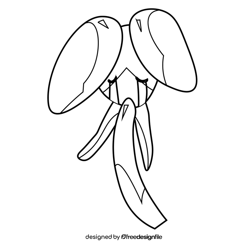 Elephant sad black and white clipart