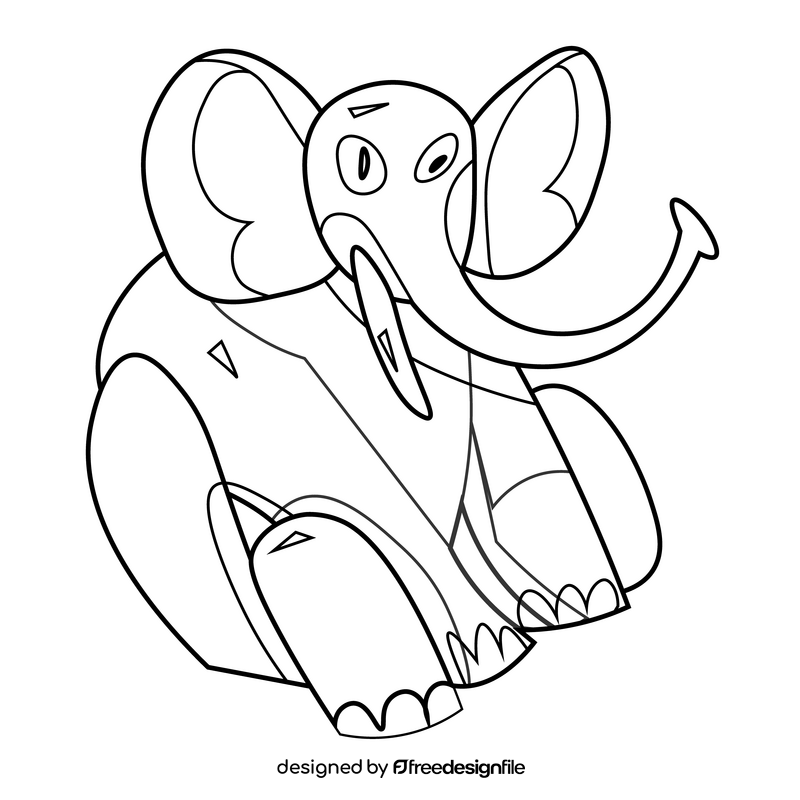 Elephant sitting drawing black and white clipart