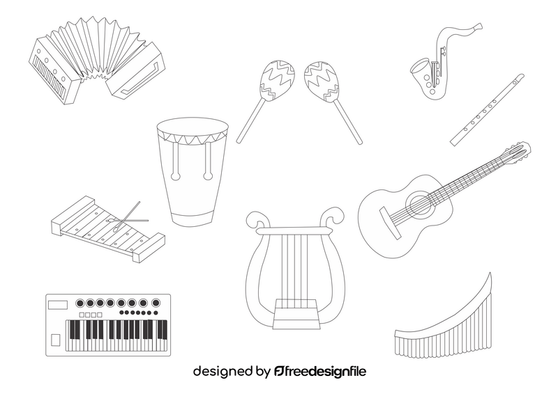 Free musical instruments black and white vector
