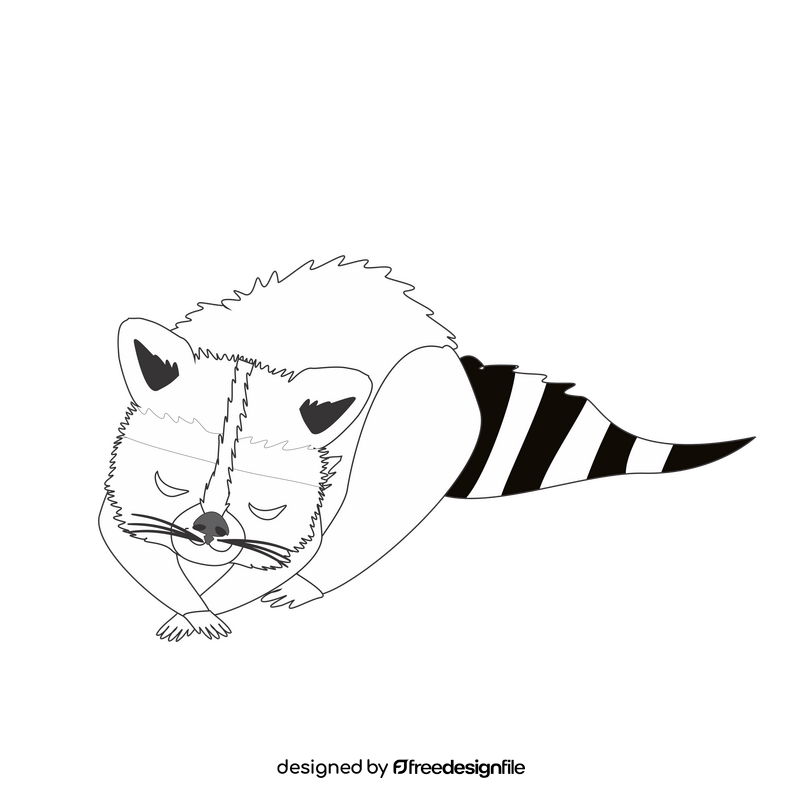 Raccoon sleeping cartoon drawing black and white clipart