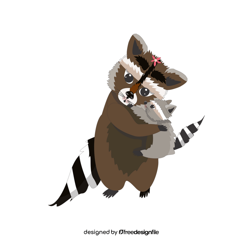 Mother and baby raccoons clipart