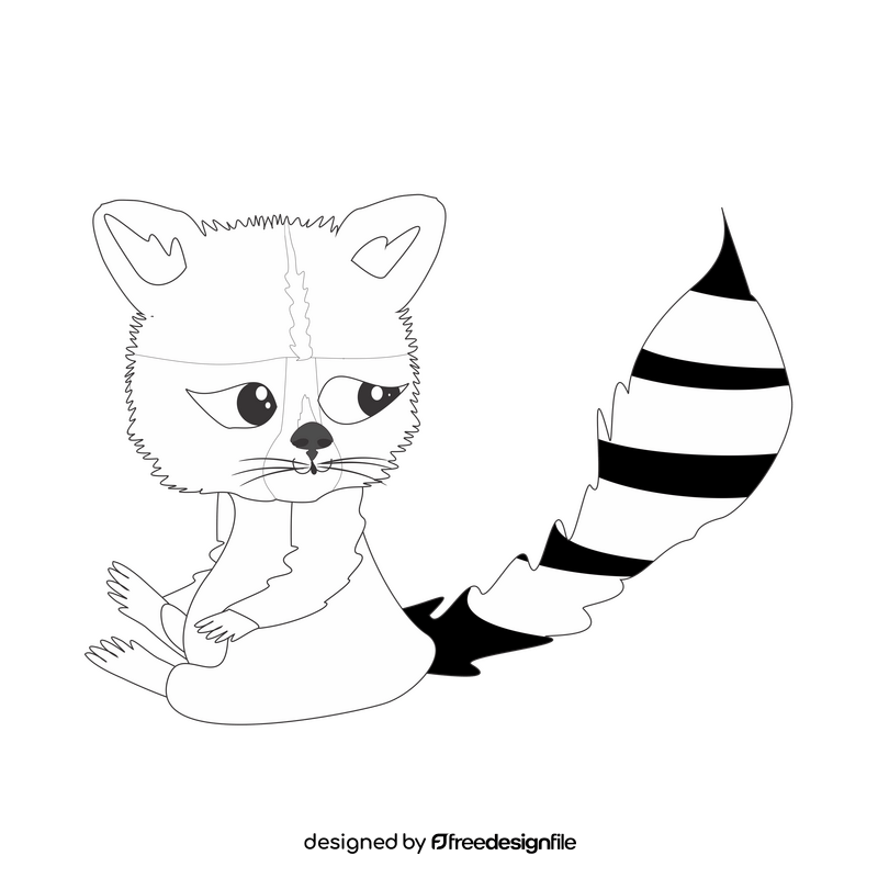 Raccoon looking back black and white clipart