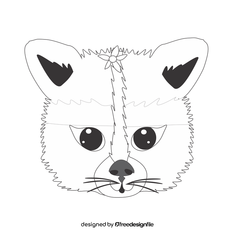 Cute raccoon face black and white clipart