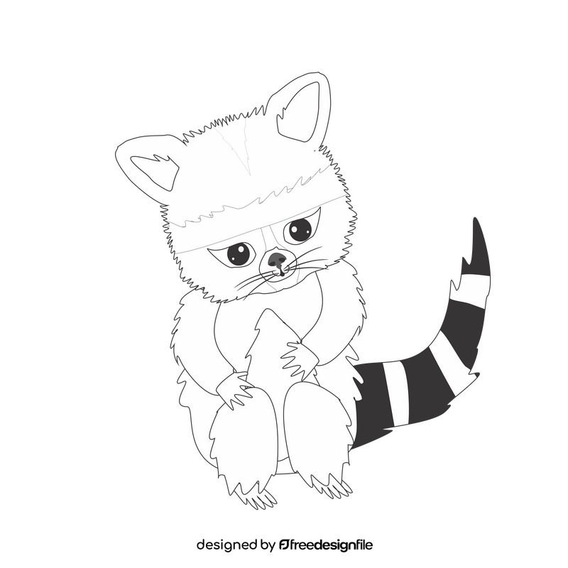 Free raccoon sitting black and white clipart