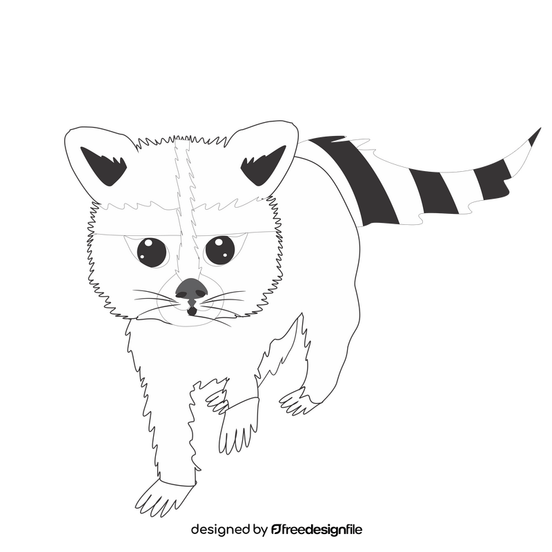 Raccoon walking illustration black and white clipart