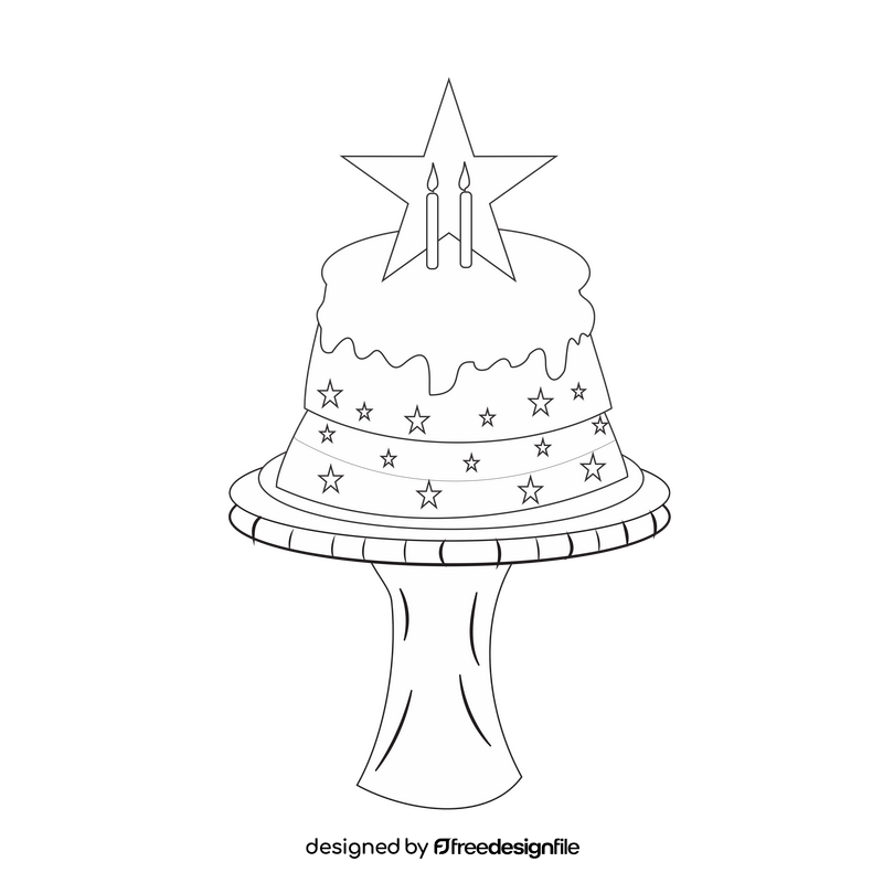 Star birthday cake drawing black and white clipart
