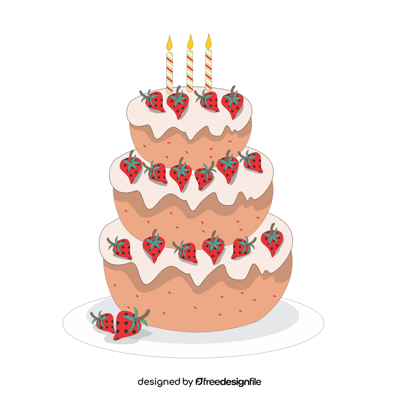 3 tier strawberry birthday cake clipart