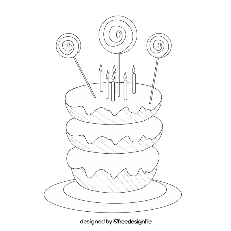 Free lollipop birthday cake black and white clipart