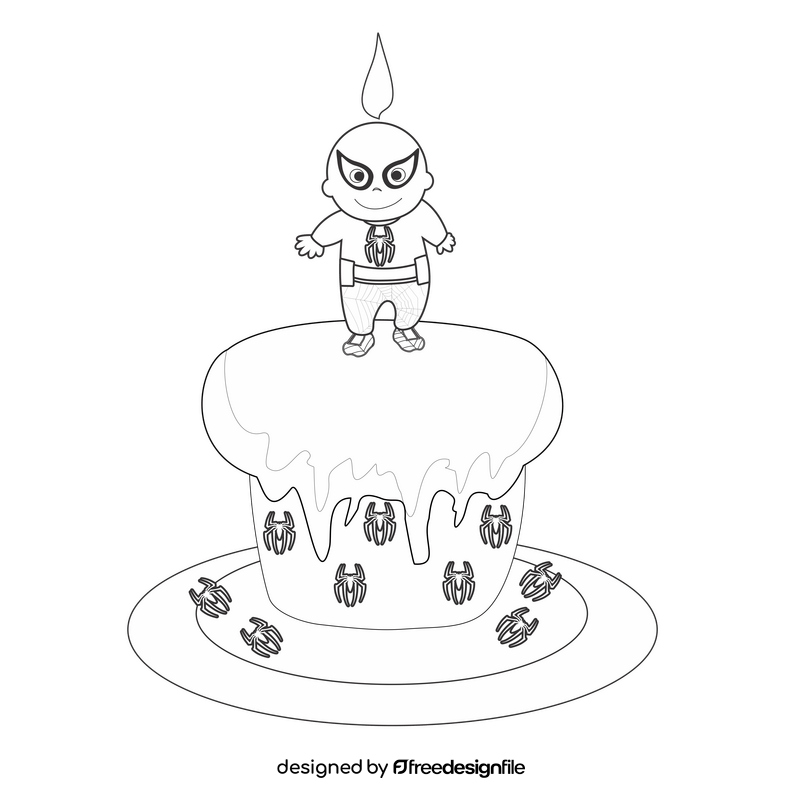 Spiderman birthday cake illustration black and white clipart