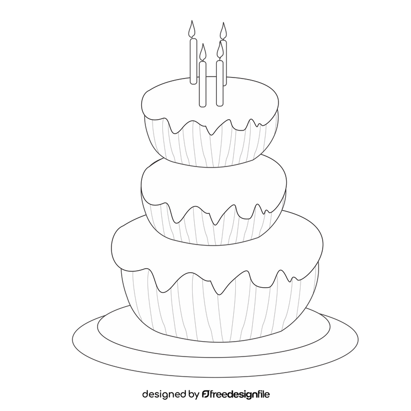 Rainbow birthday cake cartoon black and white clipart