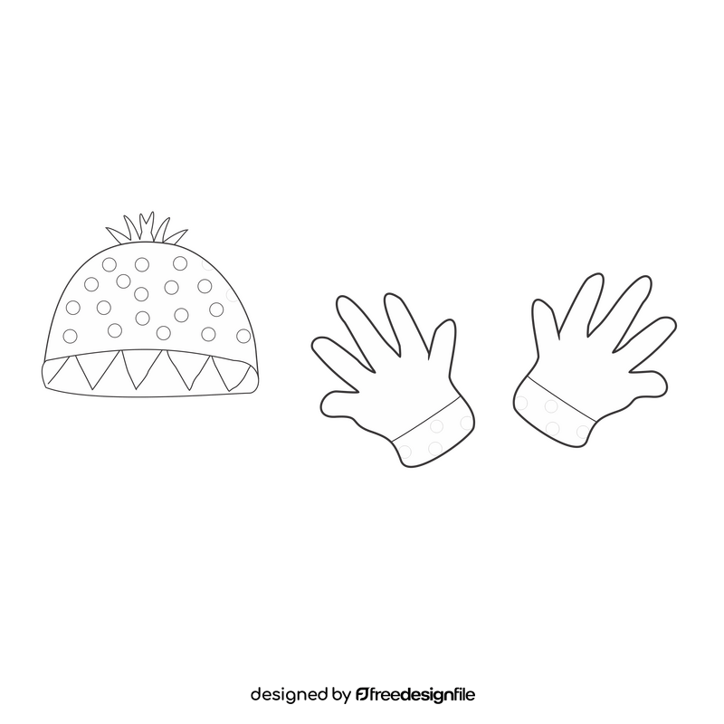 Baby hat and gloves illustration black and white clipart