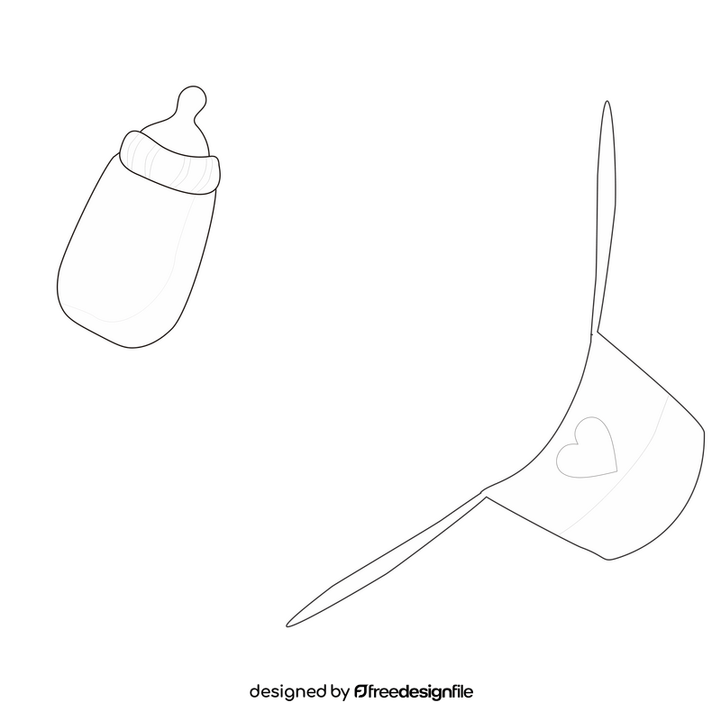 Baby girl bottle and bib black and white clipart