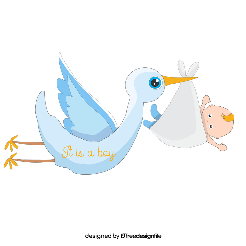 Stork carrying baby boy clipart