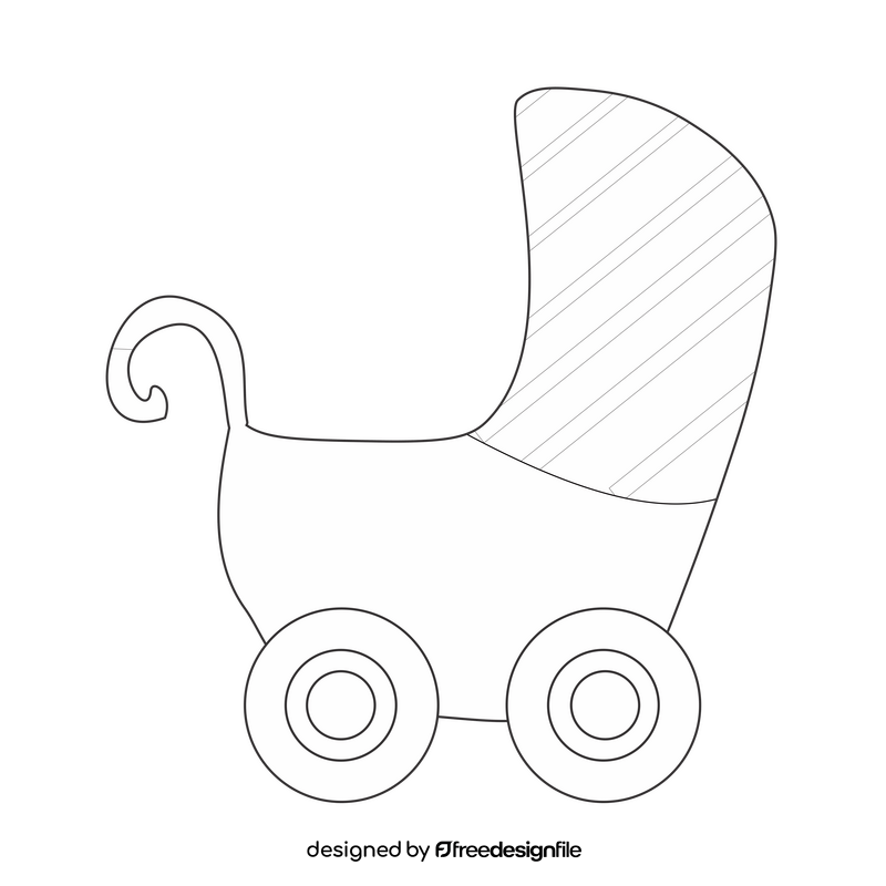 Cute baby girl carriage black and white clipart