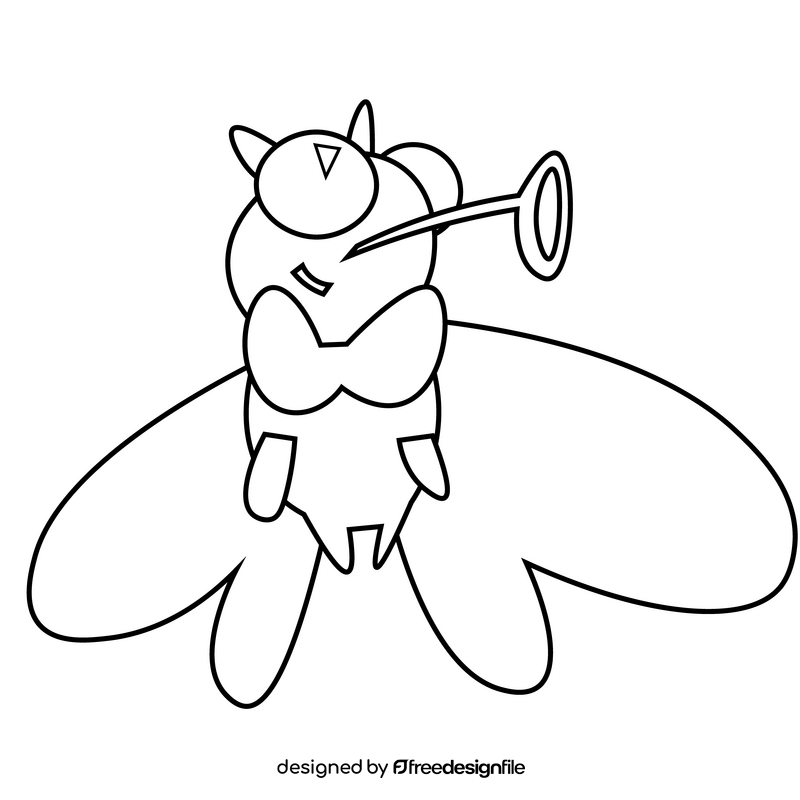 Cute fly cartoon black and white clipart