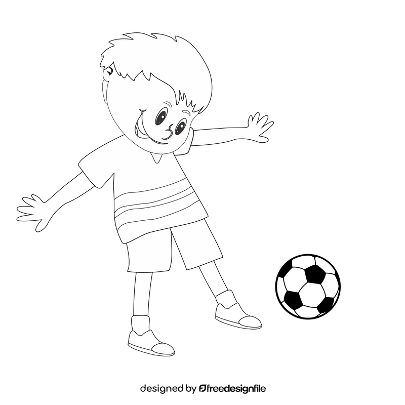 Free blond boy playing soccer black and white clipart