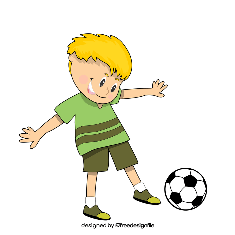 Free blond boy playing soccer clipart