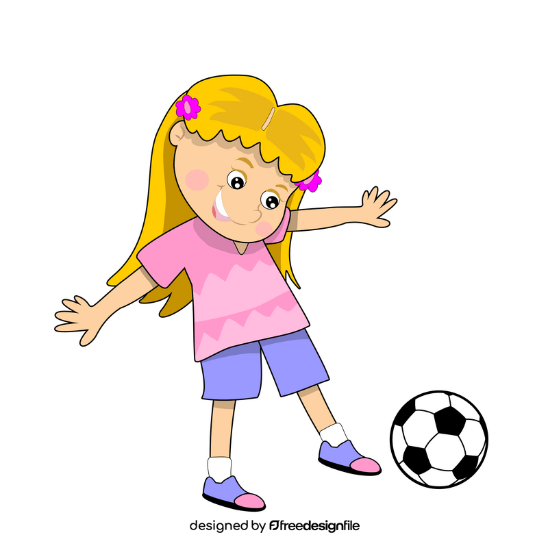 Cute blond girl playing soccer clipart