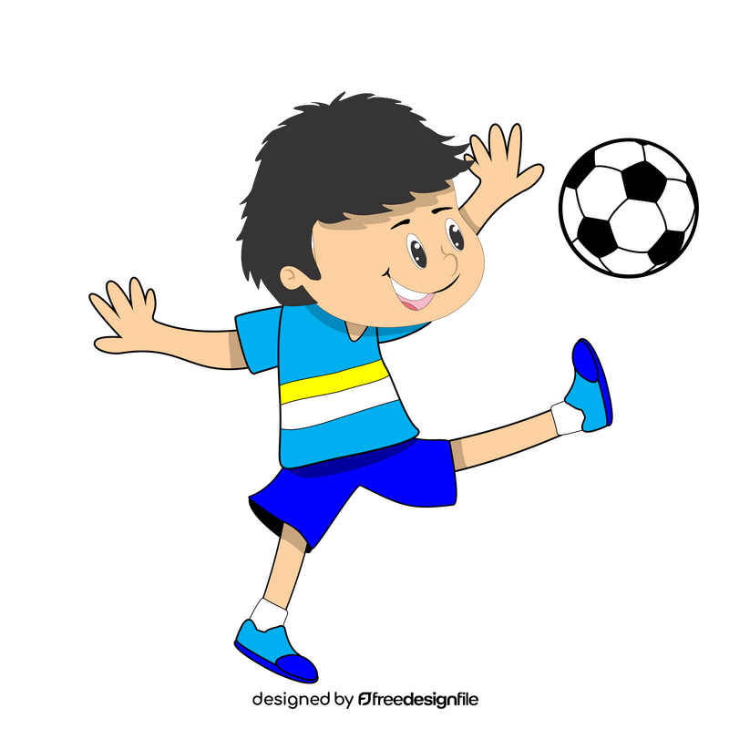 Cartoon boy kicking a ball, playing soccer clipart