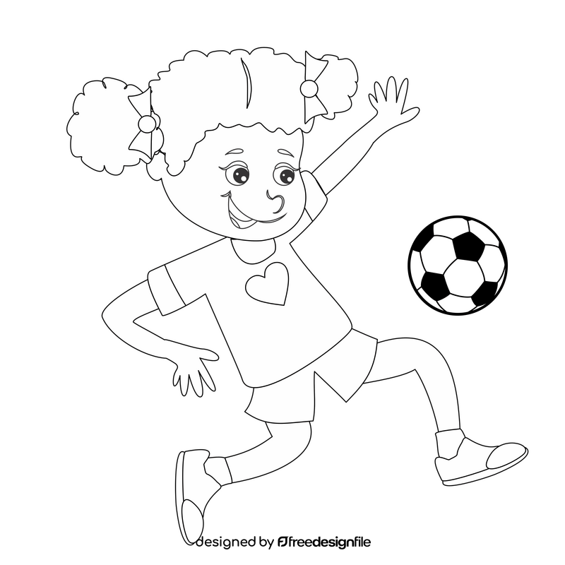 Afro American girl playing football black and white clipart