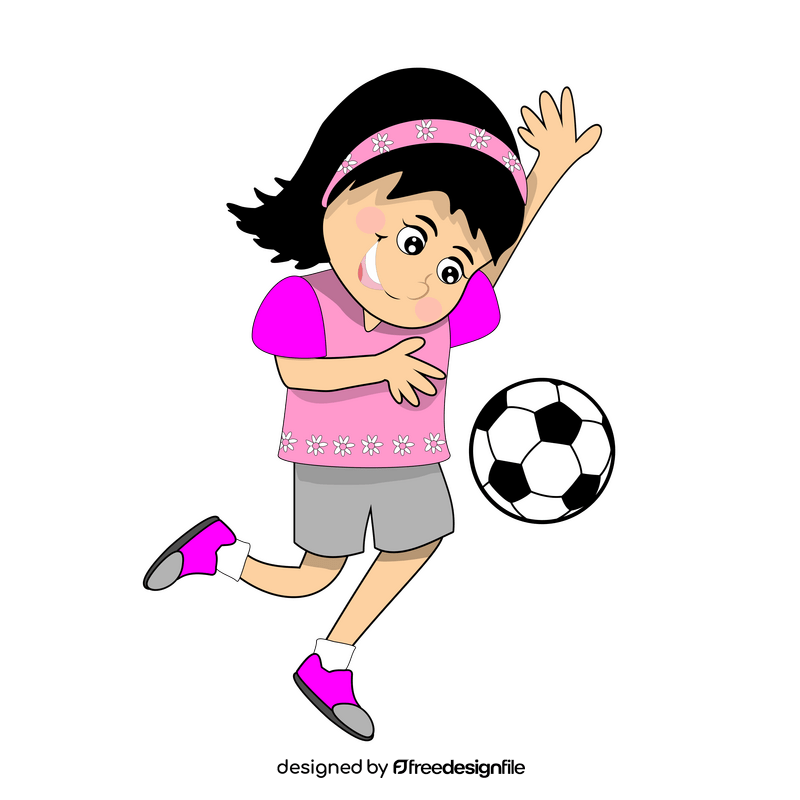 Dark haired girl playing soccer clipart
