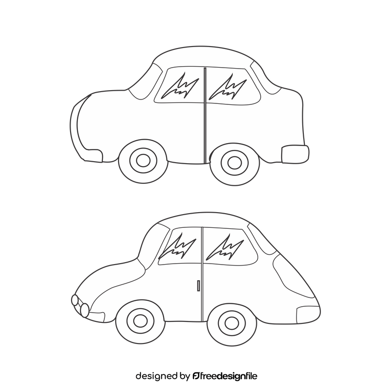 Cartoon cars black and white clipart