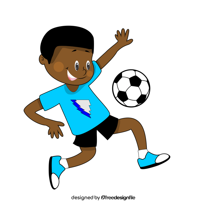 Cute Afro american boy playing football, soccer clipart