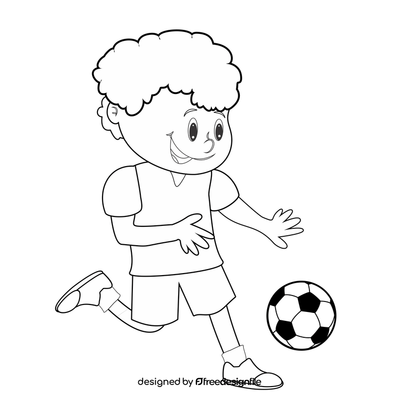 Brown haired boy playing soccer black and white clipart