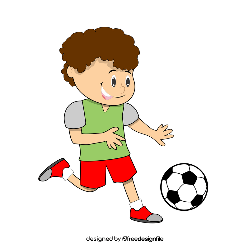 Brown haired boy playing soccer clipart vector free download